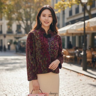 Áo khoác nhung 1 khuy ngắn hoa chấm bi 